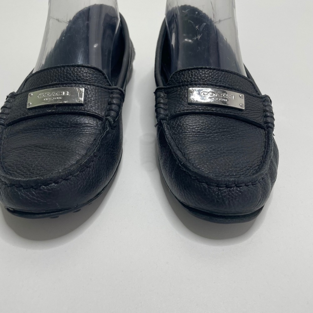 Coach Fredrica Black Pebbled Leather Driving Loafers Silver Logo Preppy 7.5 B - Picture 5 of 10